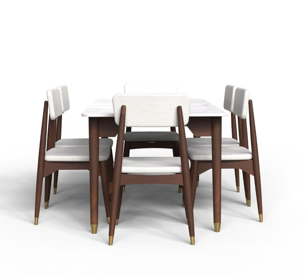 PIKCRAFT HANDICRAFT 7-Piece Dining Table Set | Stone Top Table with 6 Leather Seat Chairs | Luxury Heritage Style | Spacious & Comfortable Dining